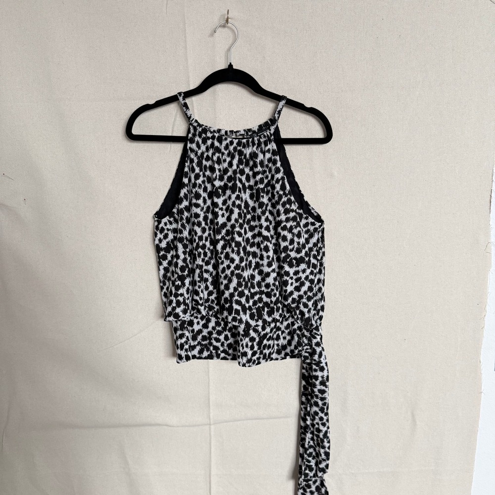 INC International Concepts Womens Halter Top Animal Print Black White Medium